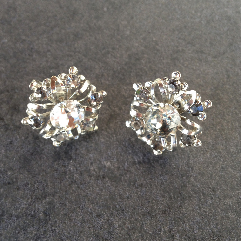 Vintage Crystal Rhinestone Rosette Earrings